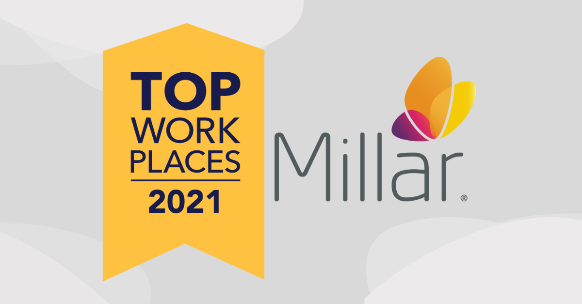 Best Workplaces 2021 banner next to Millar logo