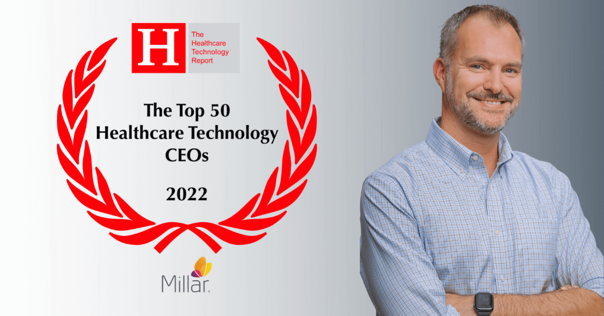 CEO Tim Daugherty next to Top 50 Healthcare Technology CEOs 2022 banner
