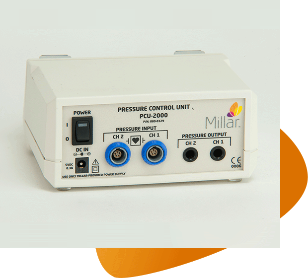 A product shot of the PCU-2000 Pressure Control Unit with Patient Isolation on a graphic background